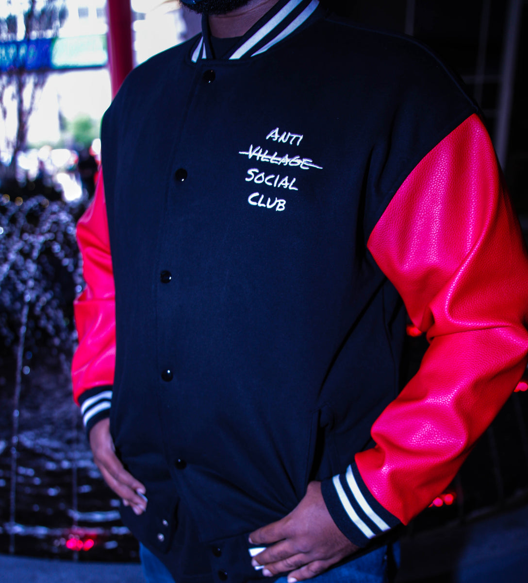 Anti social social deals club baseball jacket