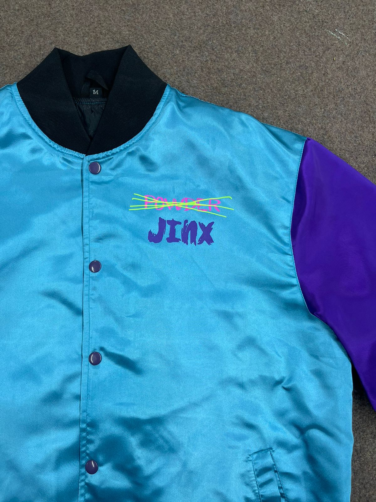Jinx inspired satin bomber jacket