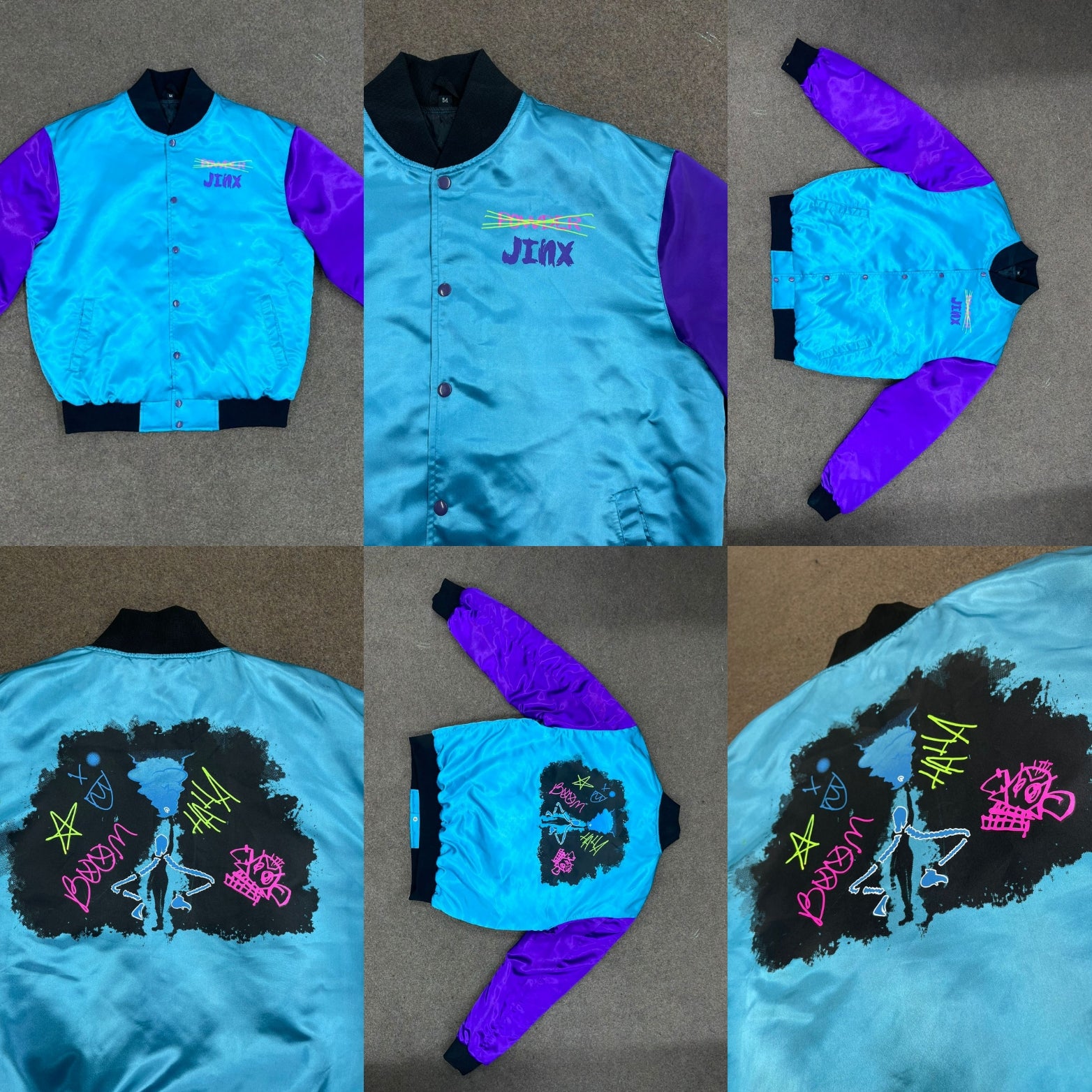 Jinx inspired satin bomber jacket