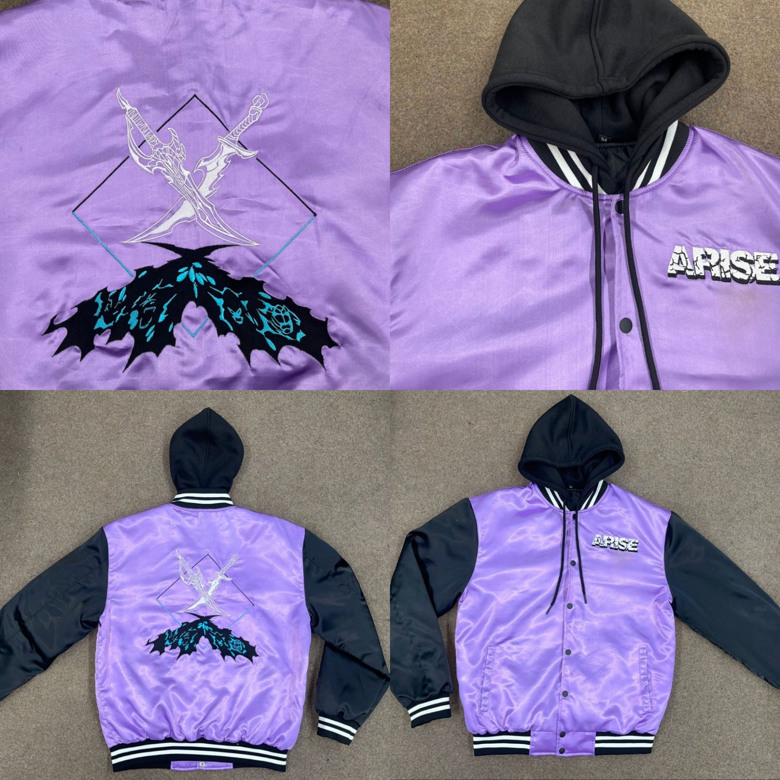 Solo leveling inspired satin bomber jacket