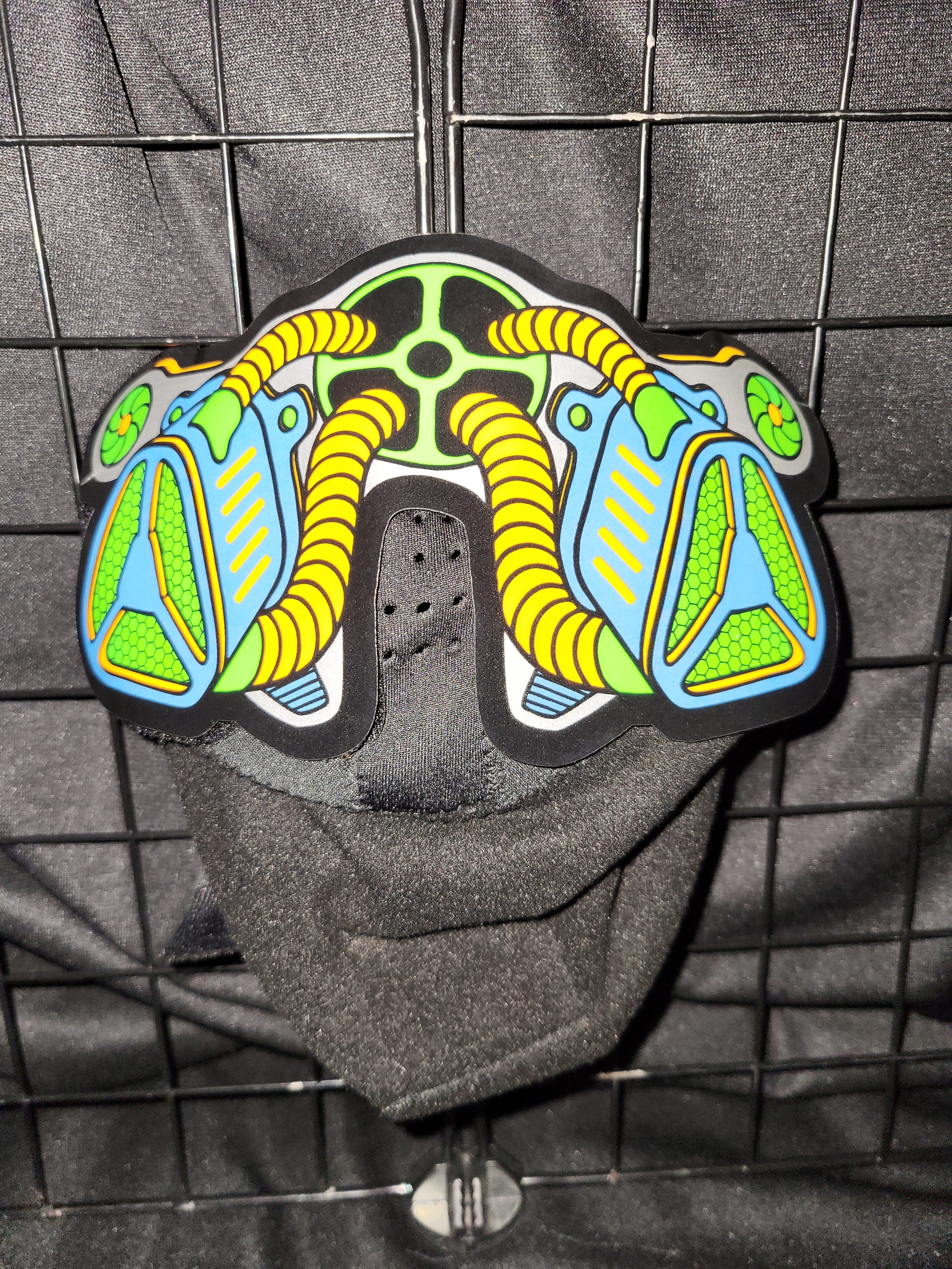 Sound activated blue green gas mask mask