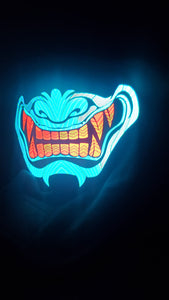 Sound activated teal with red oni mask