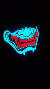 Sound activated teal with red oni mask
